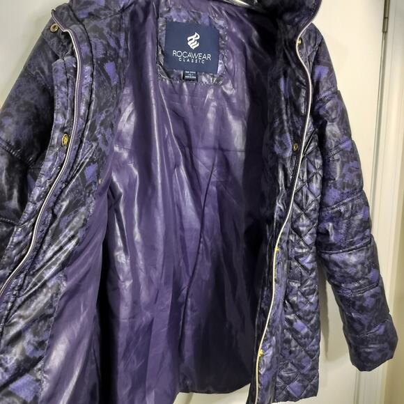4523) Rocawear Y2K Women Purple Snake Print Puffer Winter Jacket Large - Picture 6 of 14